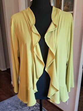 Nina Leonard Yellow Ruffled Bolero Cardigan Lightweight Size 2XL